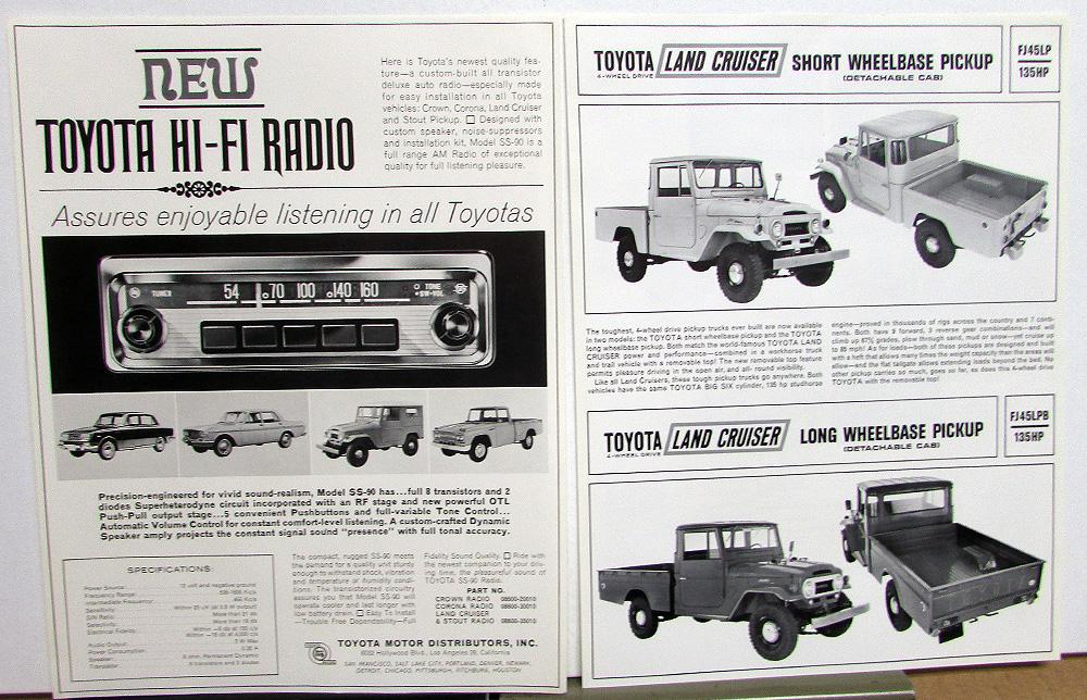 1966-67 Toyota Dealer Sales Data Sheets Land Cruiser Pickup & Hi-Fi Radio Option
