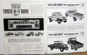 1966-67 Toyota Dealer Sales Data Sheets Land Cruiser Pickup & Hi-Fi Radio Option