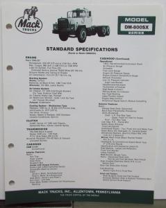1985 Mack Trucks Model DM-800SX Diagrams Dimensions Specifications Sheet Orig