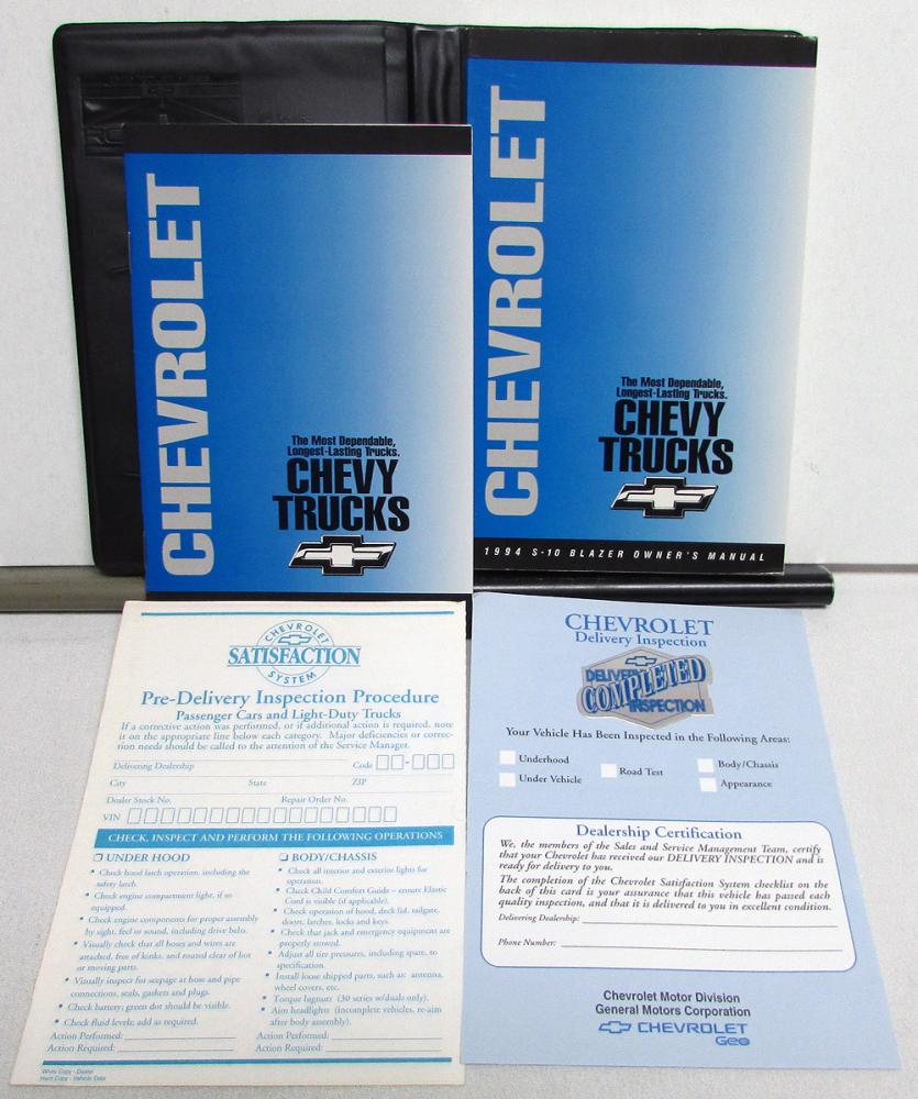 1994 Chevrolet S10 Blazer Truck Owners Manual 2 and 4 Door W/Extras