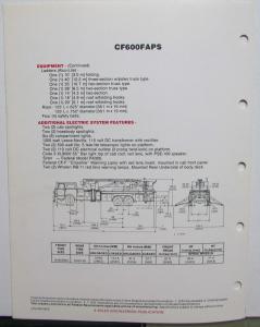 1985 Mack Trucks Model CF600FAPS Diagrams Dimensions Sales Brochure Original