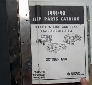 1991 1992 1993 Jeep Dealer Parts Catalog Cherokee Wagoneer Wrangler Comanche