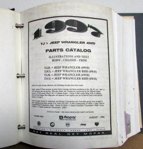 1997 Jeep Dealer Parts Catalog Book Grand Cherokee Wrangler TJ & ZJ Models