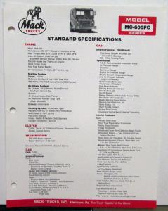 1986 Mack Trucks Model MC 600FC Diagrams Dimensions Specification Sheet Original