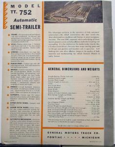 1935 GMC Model TT-752 Automatic Semi-Trailer Sales Data Sheet Original