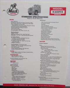 1987 Mack Trucks Model R 600FCS Diagrams Dimensions Specification Sheet Original