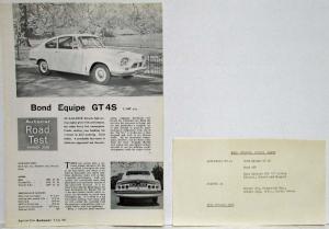 1965 Bond Equipe GT 4S Reprint of Autocar Road Test Number 2035 Folder - UK