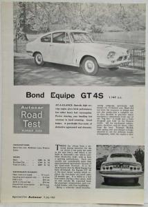 1965 Bond Equipe GT 4S Reprint of Autocar Road Test Number 2035 Folder - UK