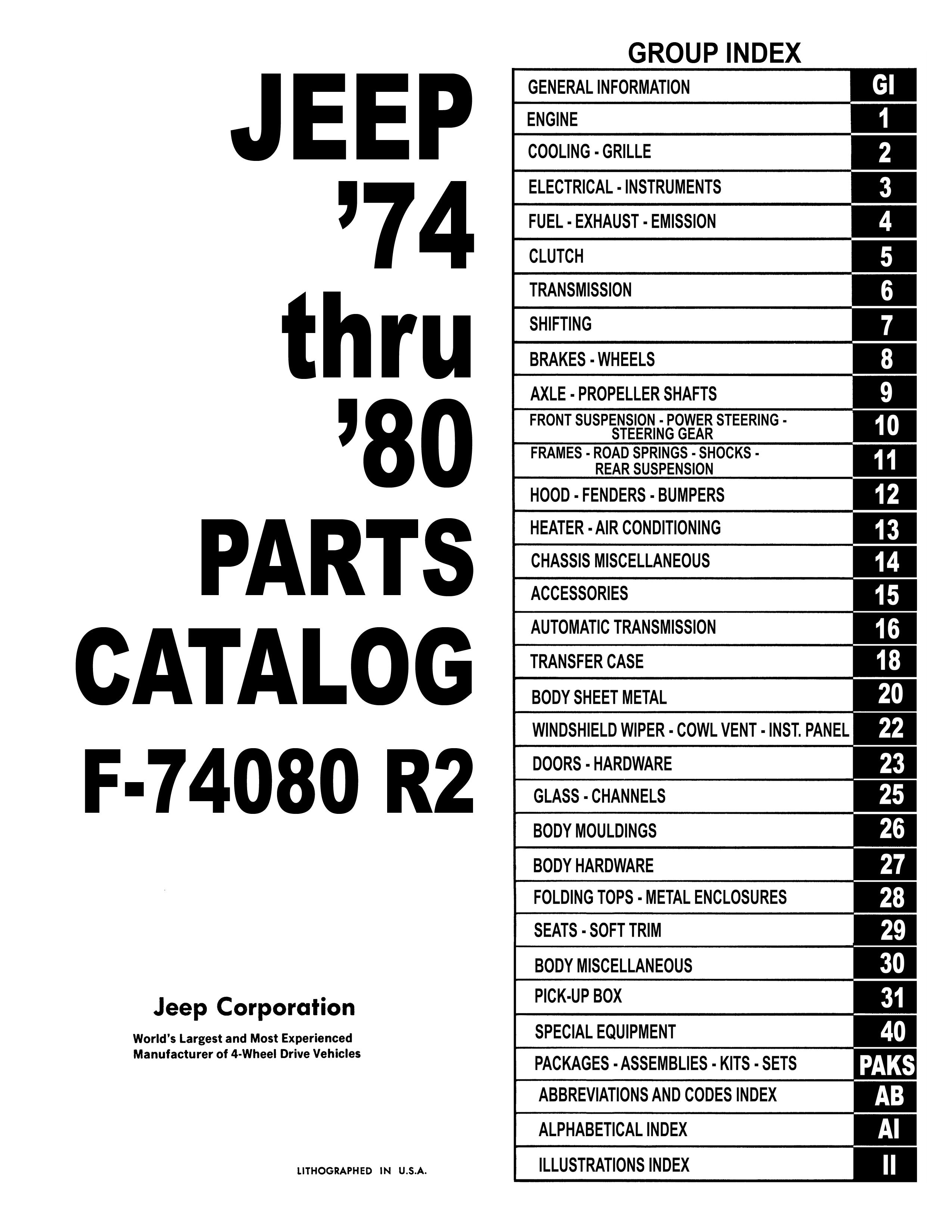 1974 1975 1976 1977 1978 1979 1980 Jeep Parts Catalog CJ Wrangler