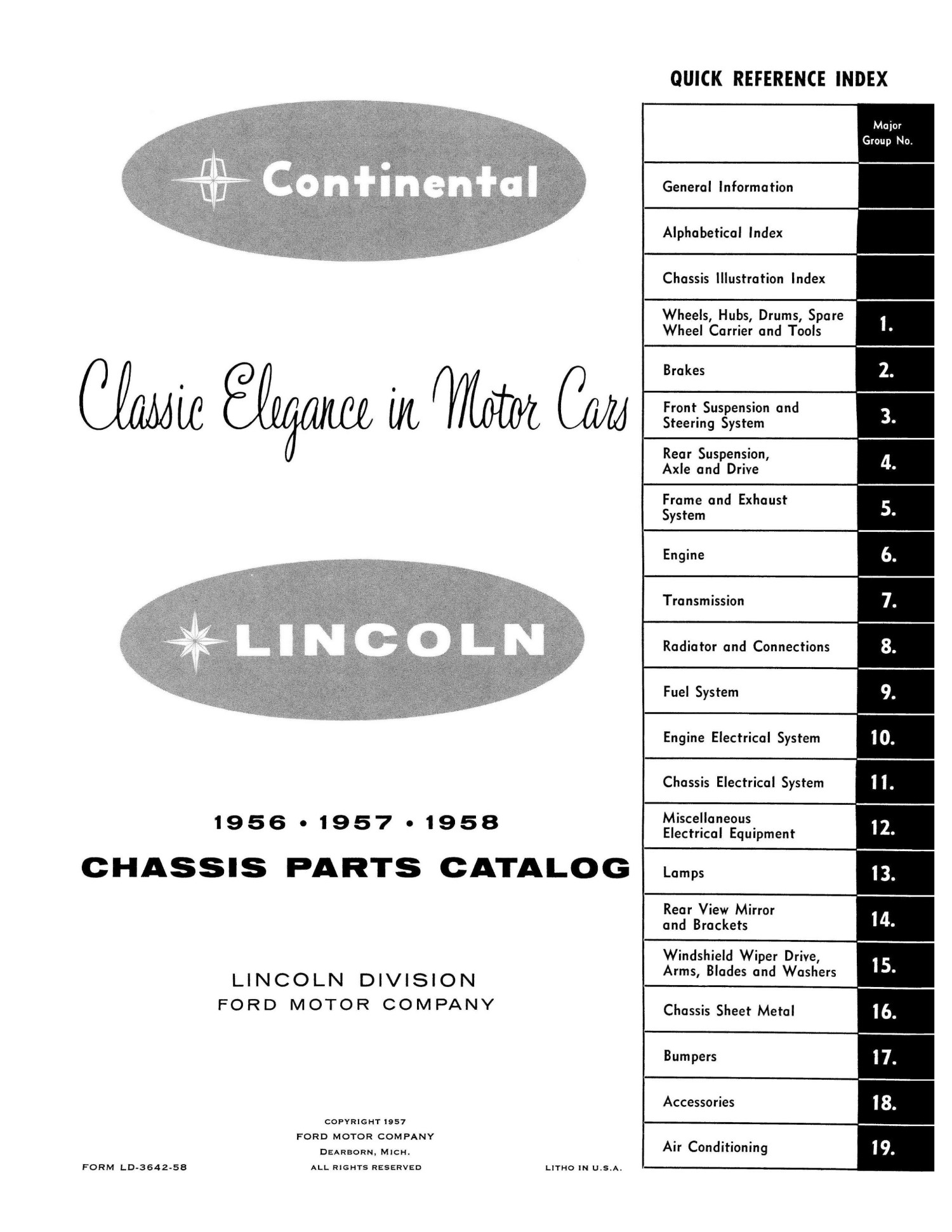 1956 1957 1958 Lincoln Chassis Parts Catalog