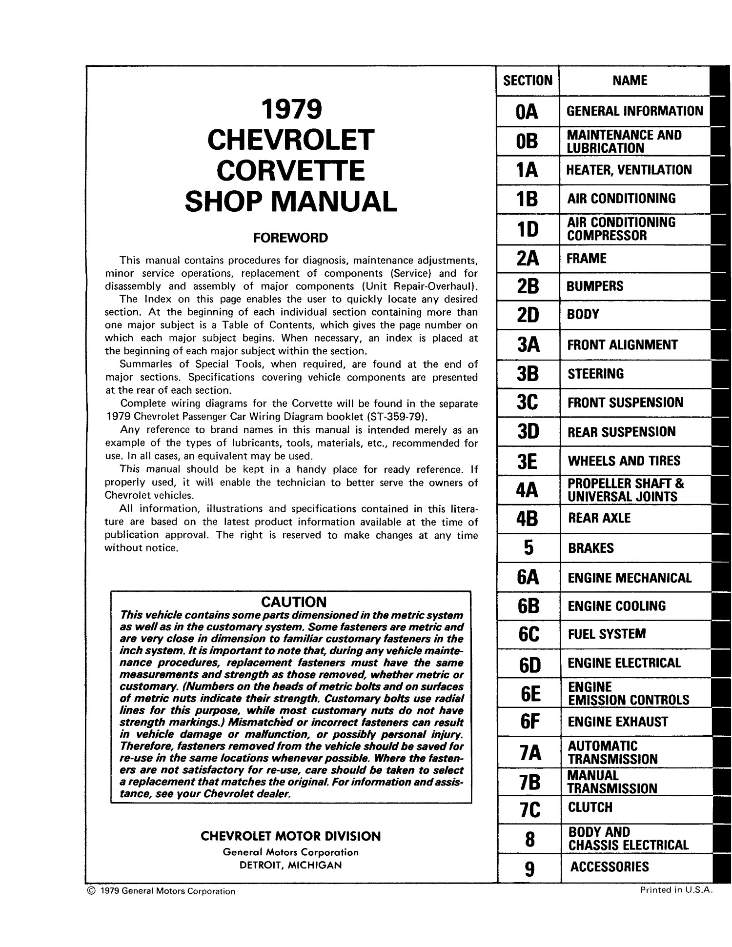 1979 Corvette Shop Service Manual