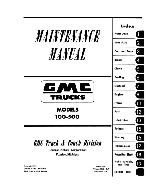 1955 GMC Truck Maintenance Manual 100 - 500 Models