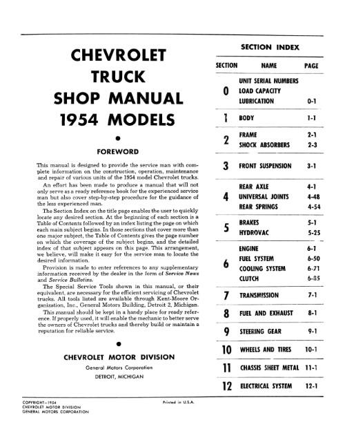 1954 1955 Chevy Truck Shop Manual - 1st Series