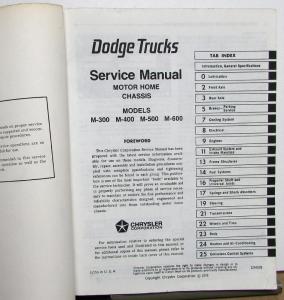 1978 1979 Dodge Truck Dealer Motor Home Chassis Shop Service Manual M 300-600 RV