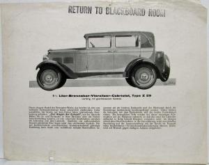 1928-1929 Brennabor Viersitzer Cabriolet Type Z 29 Spec Sheet - German Text