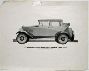 1928-1929 Brennabor Viersitzer Cabriolet Type Z 29 Spec Sheet - German Text