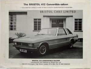 1975-1980 Bristol 412 Convertible-saloon Spec Sheet
