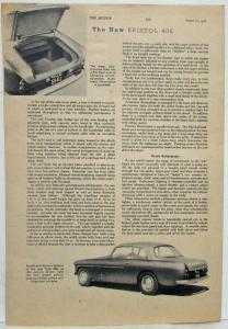 1959 Bristol 406 Reprint Article from The Motor August 27 1958