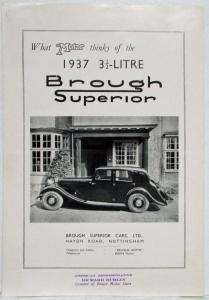 1937 3 1/2 Litre Brough Superior Reprint Article from The Motor December 1 1936
