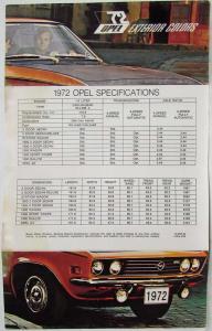 1972 Opel Exterior Colors Paint Chips Folder with Specifications