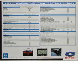 1998-2004 Chevrolet Astra 3 Dr Spec Sheet - Spanish Text for Argentine Market