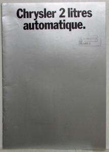 1972 Chrysler 2 Litres Automatique Sales Brochure - French Text