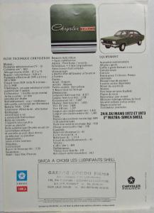 1974 Chrysler 180 Sales Folder - French Text