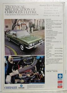 1973 Chrysler 180 and 2 Litre Sales Brochure - UK Market RHD