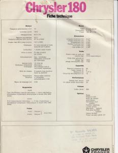 1973 Chrysler 180 Blue Car Sales Folder - French Text