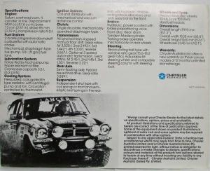 1978 Chrysler Rally Bred Lancer Sales Folder - Australian Market
