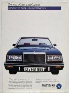 1988-1993 Chrysler Cabrio Sales Folder - German Text