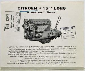1950 Citroen 45 Engine Spec Sheet - French Text