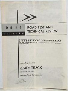 1957 Citroen DS 19 Reprint of Road & Track Road Test and Technical Review