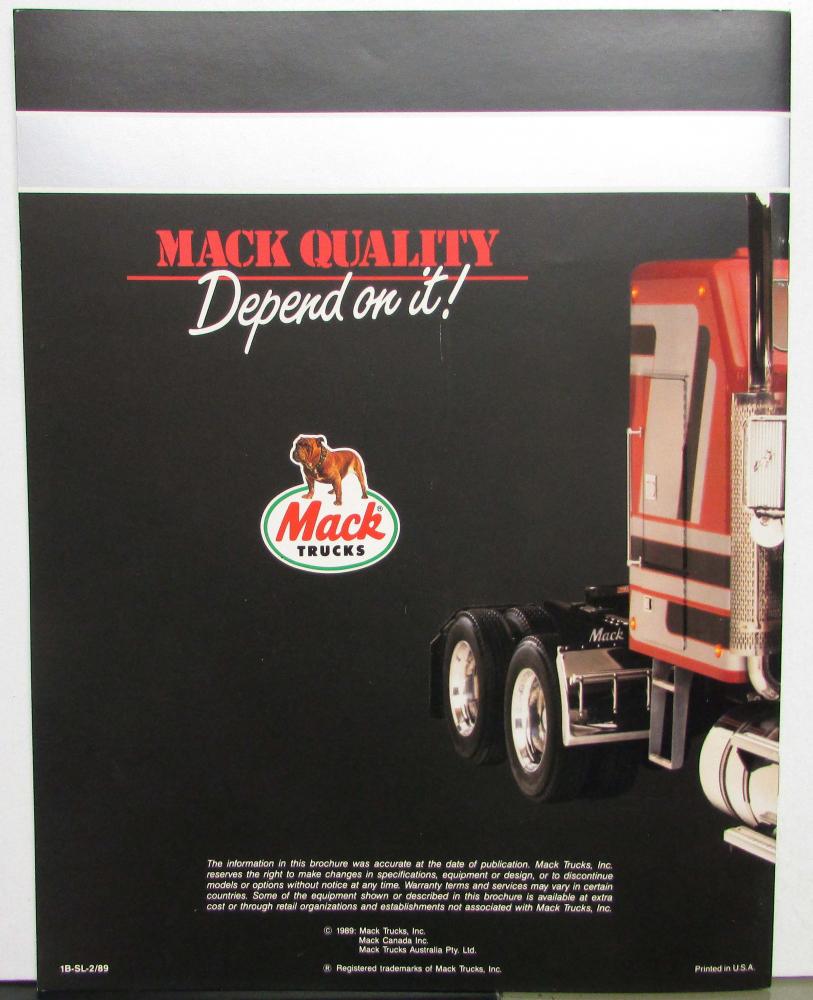 1989 Mack Trucks Super Liner Series Sales Brochure Original