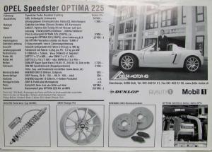 2002-2005 Opel Speedster Optima 220/225 Tuner Kit Price Sheet - German