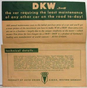 1956 Auto Union DKW 3=6 Big Car Comfort Greentone Sales Folder - Canadian