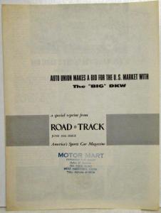 1956-1957 Auto Union Big DKW Road & Track Road Test No F-9-56 Reprint