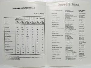 1987 Ferrari France Exclusive Importer Dealer List - French Text