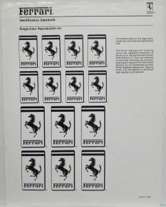 1992 Ferrari Identification Standards Sheet - Single Color Reproduction Art