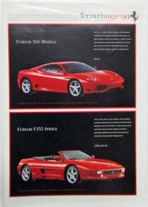 1999 Ferrari Range Spec Sheet - UK Market