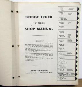 1957 Dodge Truck Dealer Service Shop Repair Manual K Series Pickup H/D Bus