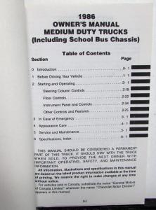 1986 Chevrolet Medium Duty Truck and School Bus Owners Manual