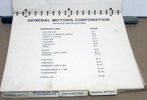 1964-72 Ford Dealer Passenger Car Specs Diagnostic Info Passenger Cars All Makes