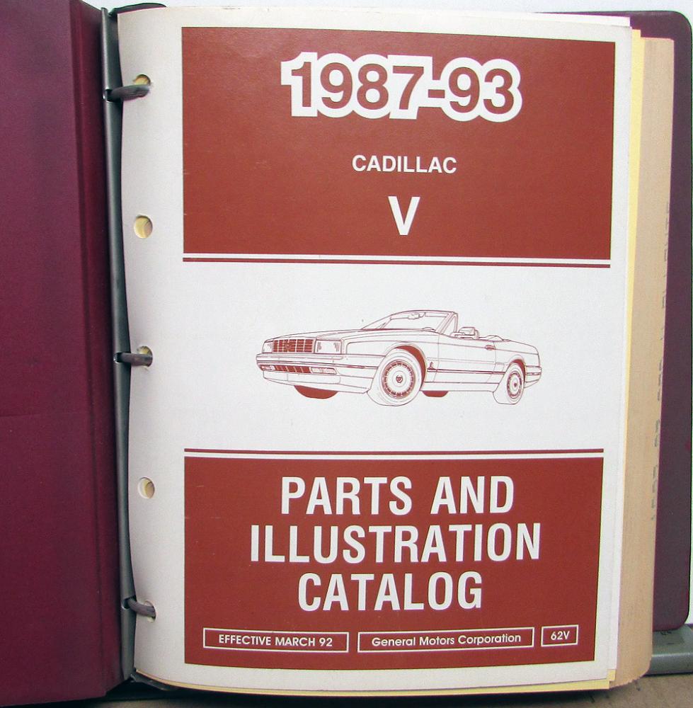 19871993 Cadillac Dealer Parts & Illustrations Catalog Book Allante V