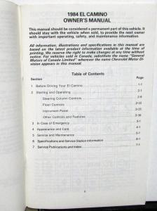 1984 Chevrolet El Camino Owners Manual Care & Operation Instructions Original