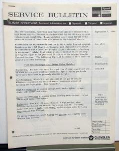 1967 Chrysler Plymouth Dealer Technical Service Bulletin Paint Colors Tips