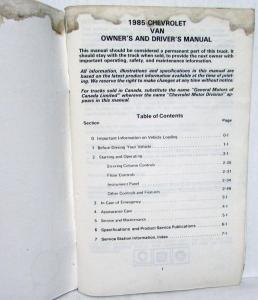 1985 Chevrolet Van Owners Manual G Sereis 1500 2500 3500