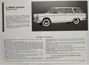 1966 Fiat 1800 B Sales Folder - French Text