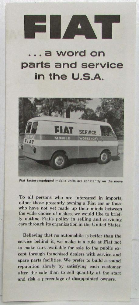 1968 Fiat A Word on Parts and Service in the USA Sales Folder