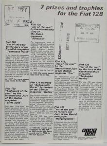 1969-1971 Fiat 128 7 Prizes and Trophies Promo Sales Sheet